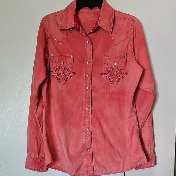 Wrangler Women's Coral Embroidered Button-Down Shirt. Size Meduim. - Picture 1 of 8